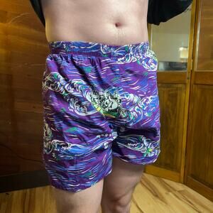 VINTAGE Y2K Big Dogs AOP Track Shorts Size M Purple Surf Cotton Skater